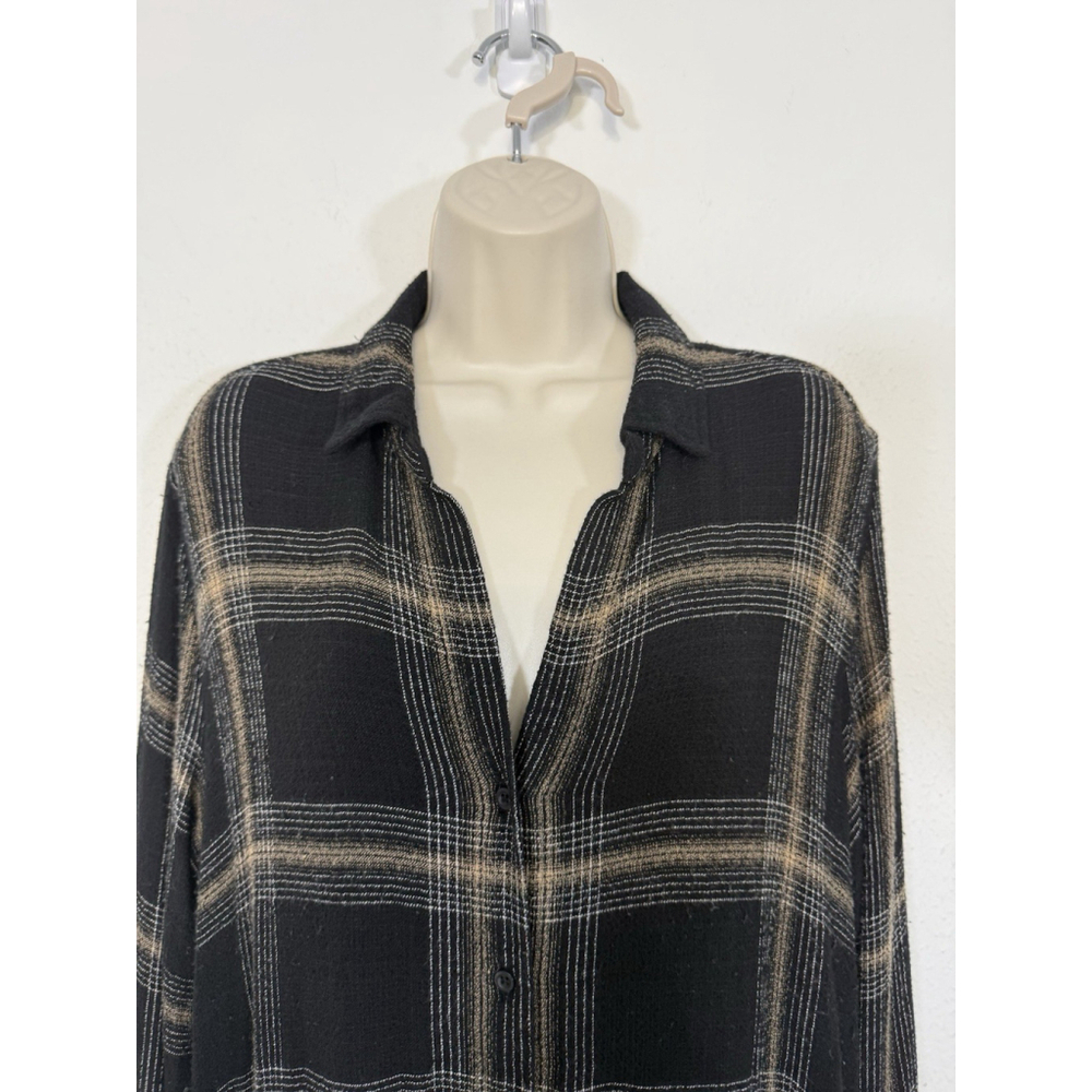 Cloth & Stone Plaid Maxi Shirt Dress Large Hi Low Stretch Boho Academia Stretch - Picture 5 of 15